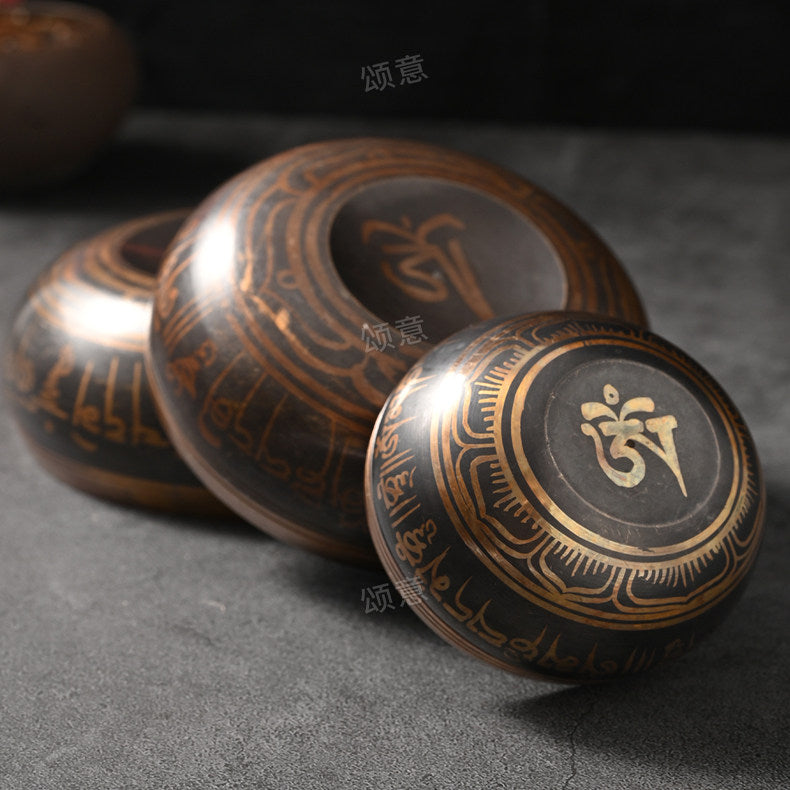 Patterned Singing Bowl · Brown & Blue