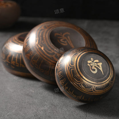 Patterned Singing Bowl · Brown & Blue
