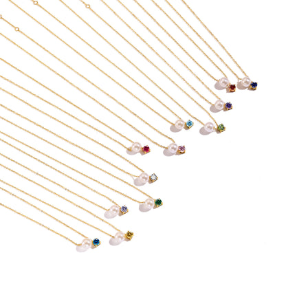 DPM 'Birthstone Series' European and American Versatile Necklace, Clavicle Chain, Single Pearl Zircon Pendant Necklace