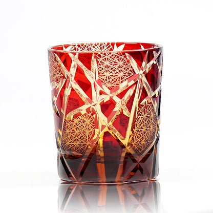 AURA'S Personality Edo Kiriko Cup Twilight Amber Lightning Hand Engraved Crystal Whiskey Glasses of the Gods