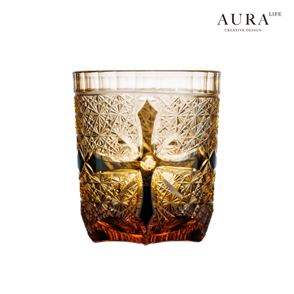 AURA'S niche high-end blue daisy light luxury gold armor hand-carved amber cross whiskey glass