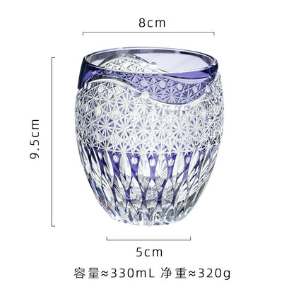 莲华江户切子手工雕刻水晶玻璃杯威士忌酒杯家用高颜值水杯礼盒装