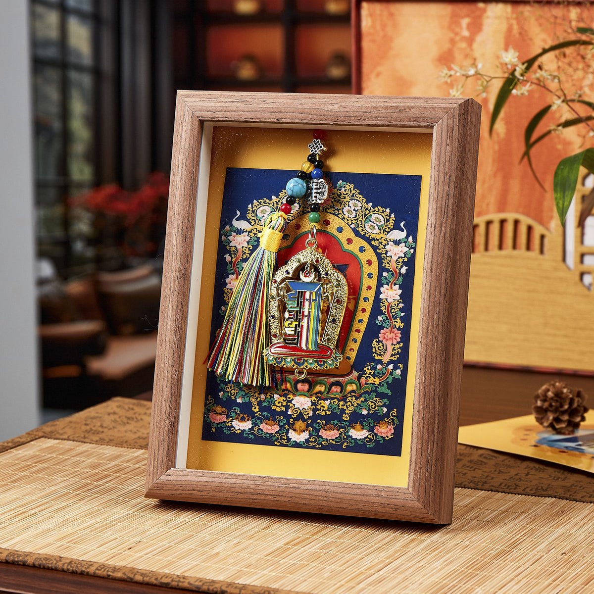Tibetan-Inspired Framed Shrine Ornament