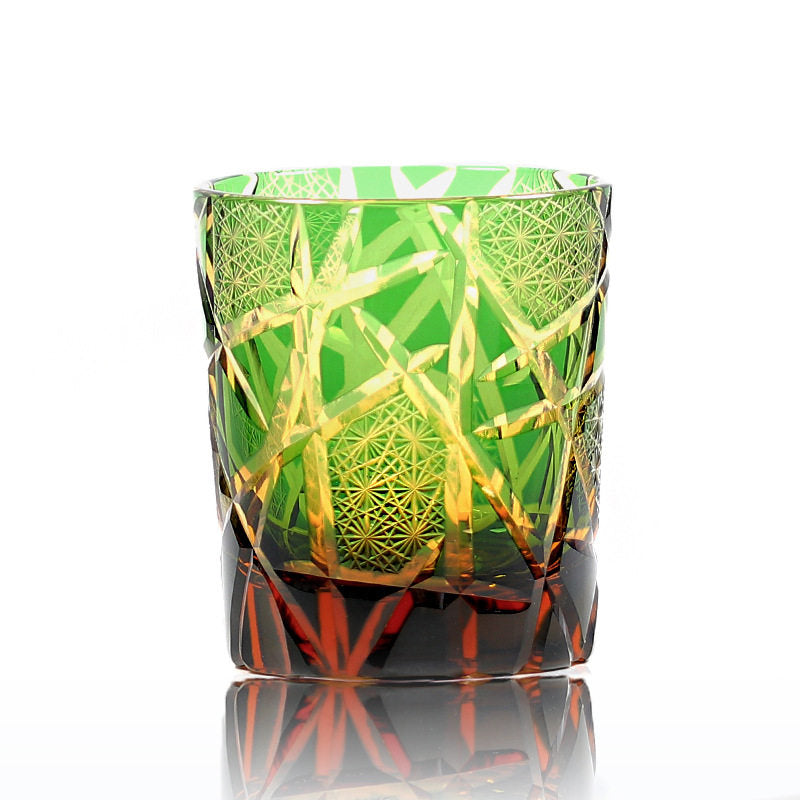 AURA'S Personality Edo Kiriko Cup Twilight Amber Lightning Hand Engraved Crystal Whiskey Glasses of the Gods