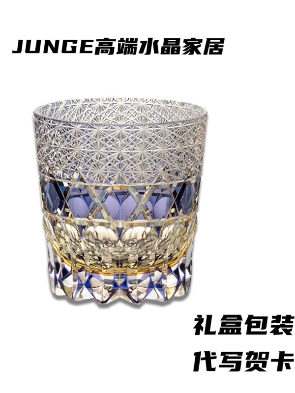 Edo Kiriko wine glass, purple fluorite crystal cup, hand-carved niche high-value whiskey glass, high-end gift box