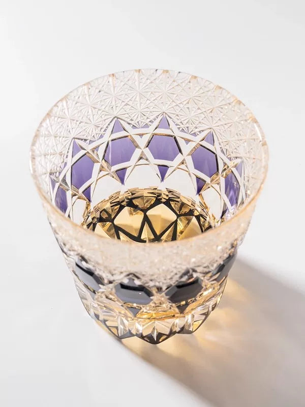Edo Kiriko wine glass, purple fluorite crystal cup, hand-carved niche high-value whiskey glass, high-end gift box