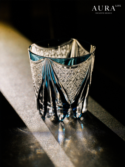 AURA'S Edo Kiriko Blue Tide Phantom Hand-Carved Crystal Cup Whiskey Wine Glass Glass Gift