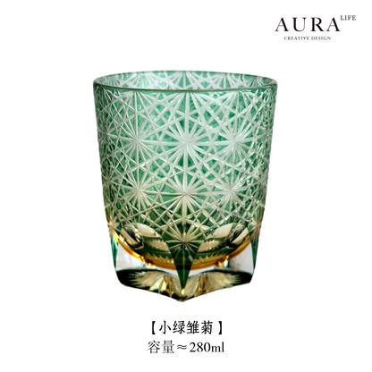 Edo Kiriko blue daisy crystal glass high-end hand-carved whiskey glass sake gift glass