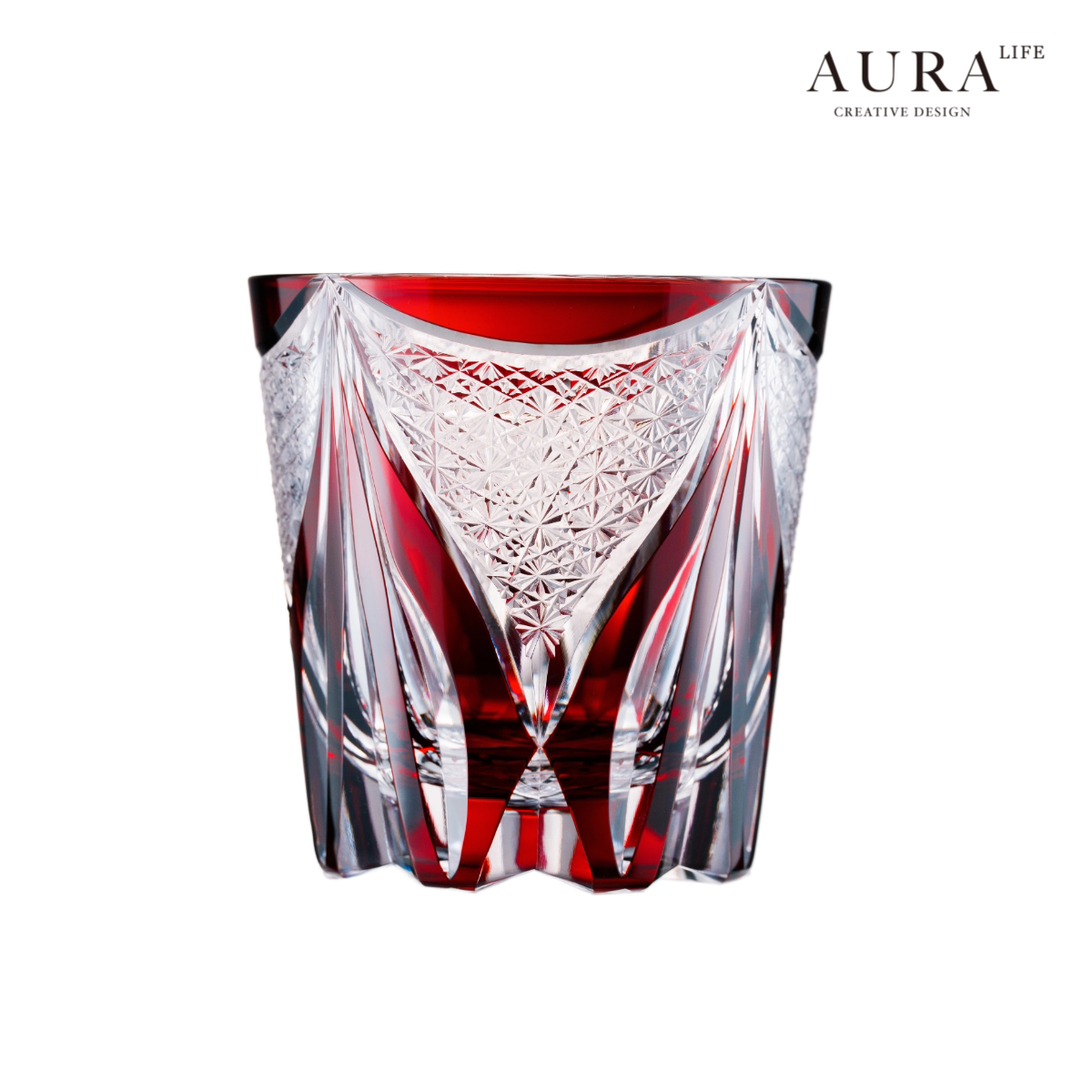 AURA'S Edo Kiriko Blue Tide Phantom Hand-Carved Crystal Cup Whiskey Wine Glass Glass Gift