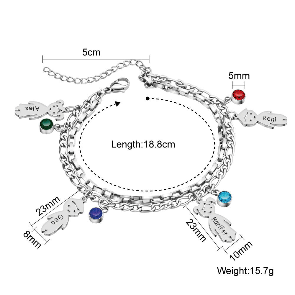 Independent station new stainless steel double-layer bracelet women's niche birthstone DIY lettering doll bracelet jewelry gift