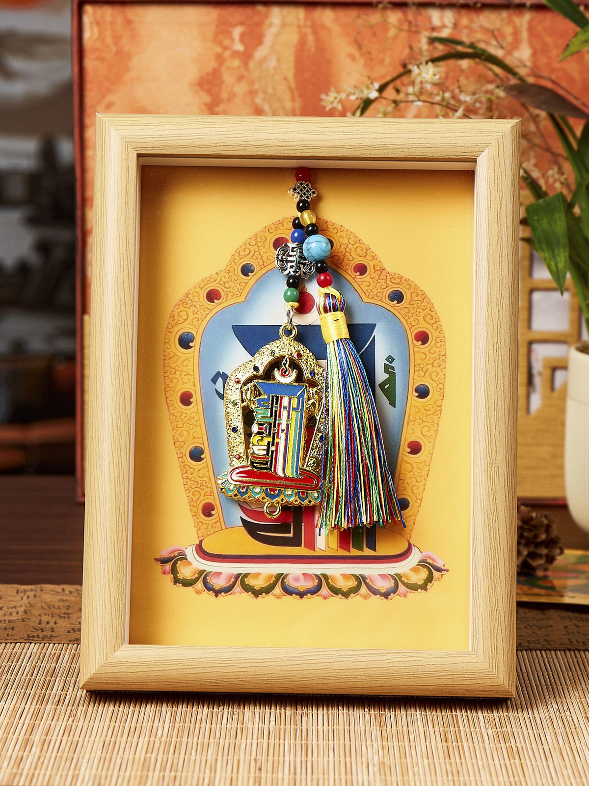 Tibetan-Inspired Framed Shrine Ornament