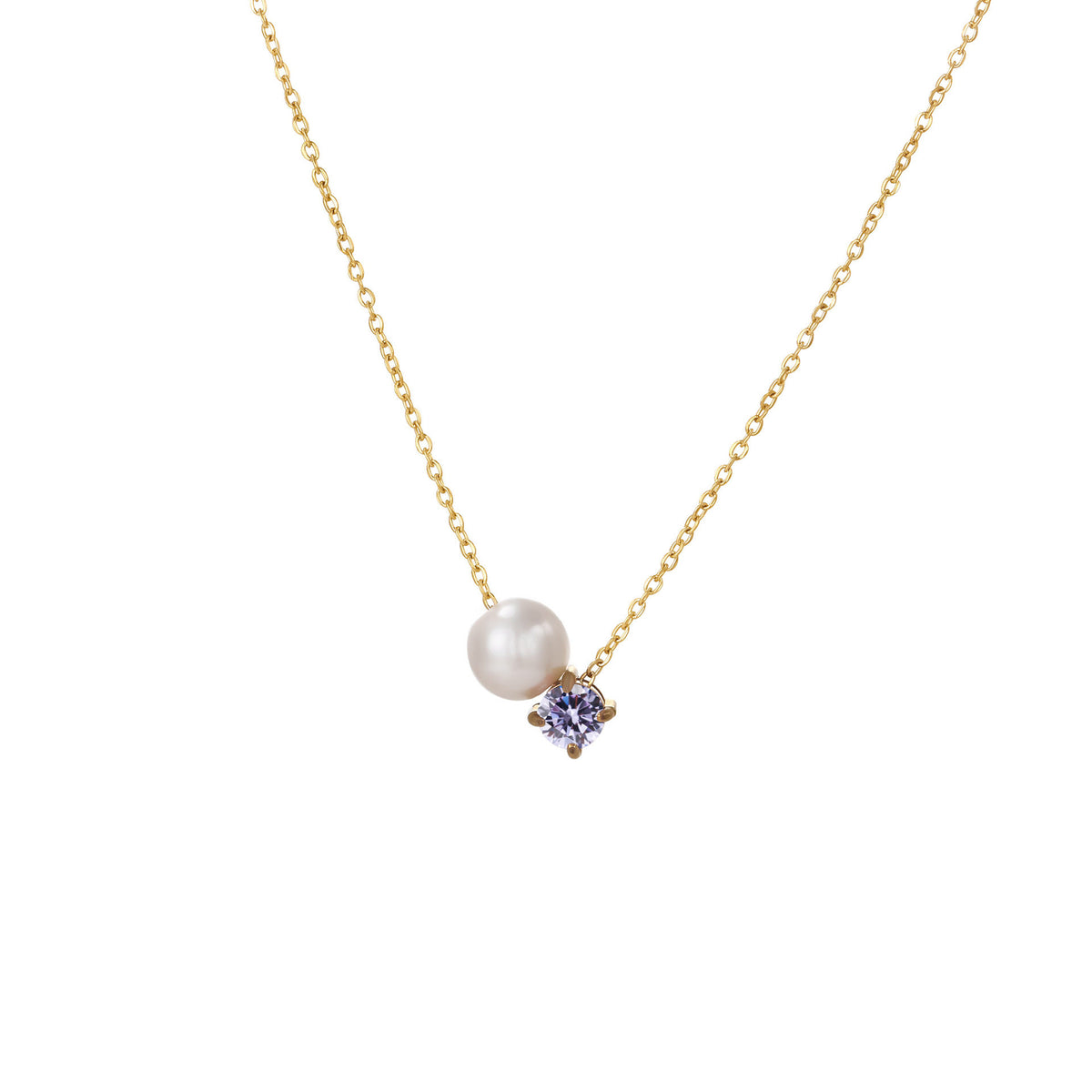 DPM 'Birthstone Series' European and American Versatile Necklace, Clavicle Chain, Single Pearl Zircon Pendant Necklace