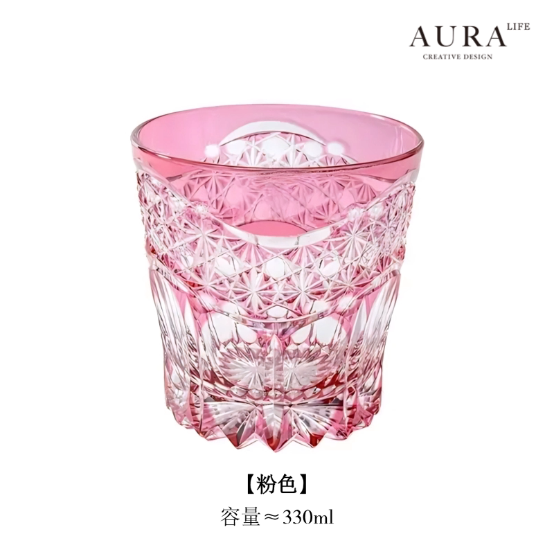 AURA'S Emerald Green Akebono Edo Kiriko Hand-Carved Crystal Glass Japanese Style Premium Whisky Glass