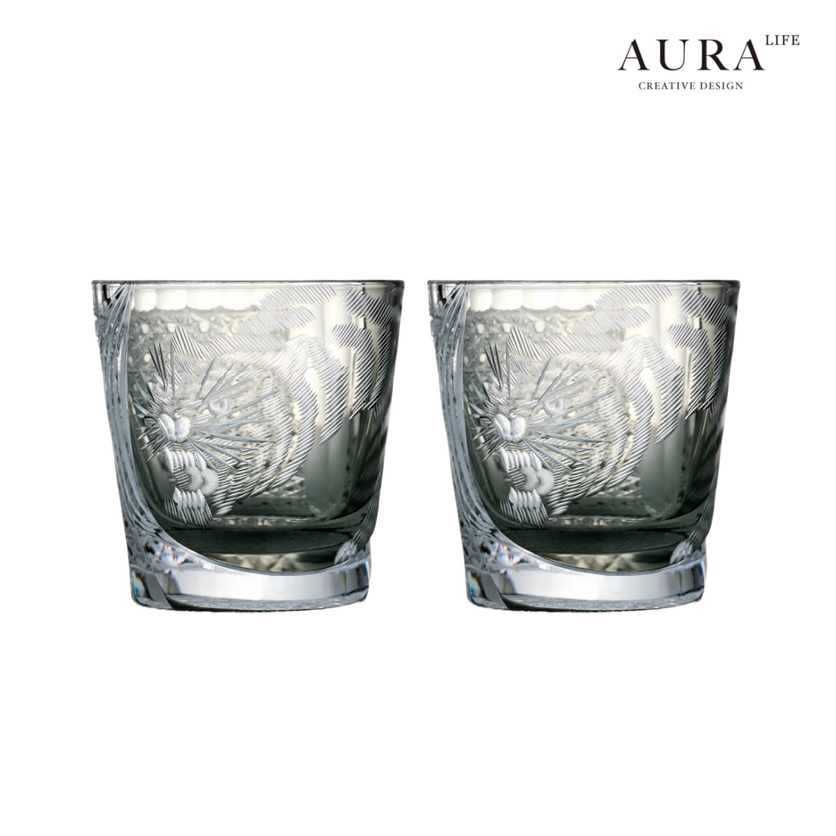 AURA'S Edo Kiriko Master Tiger Hand-Cut Crystal Glass Whiskey Glass High-End Gift