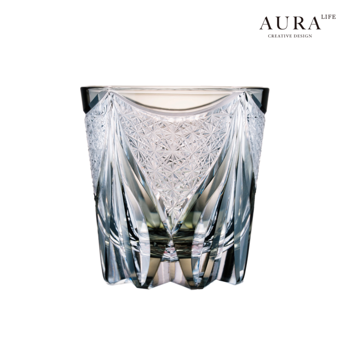 AURA'S Edo Kiriko Blue Tide Phantom Hand-Carved Crystal Cup Whiskey Wine Glass Glass Gift