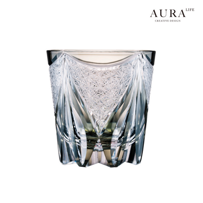 AURA'S Edo Kiriko Blue Tide Phantom Hand-Carved Crystal Cup Whiskey Wine Glass Glass Gift