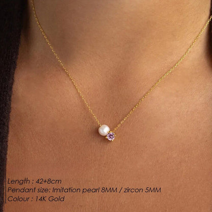 DPM 'Birthstone Series' European and American Versatile Necklace, Clavicle Chain, Single Pearl Zircon Pendant Necklace