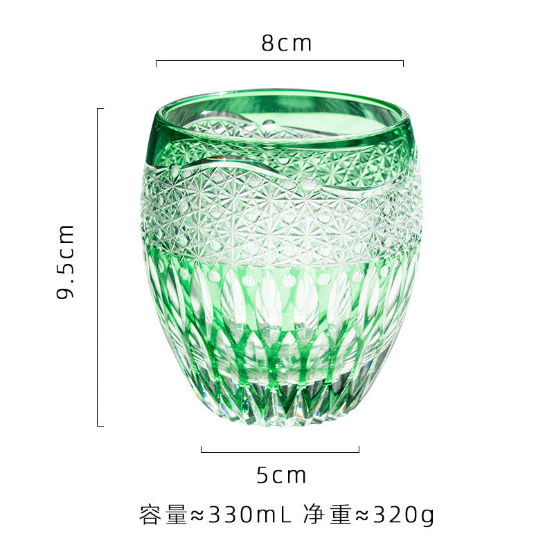 莲华江户切子手工雕刻水晶玻璃杯威士忌酒杯家用高颜值水杯礼盒装