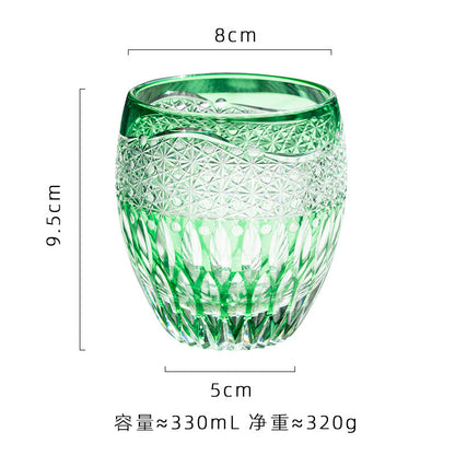 莲华江户切子手工雕刻水晶玻璃杯威士忌酒杯家用高颜值水杯礼盒装