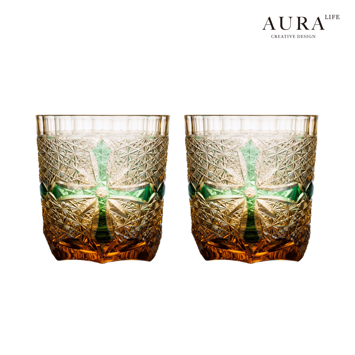AURA'S niche high-end blue daisy light luxury gold armor hand-carved amber cross whiskey glass