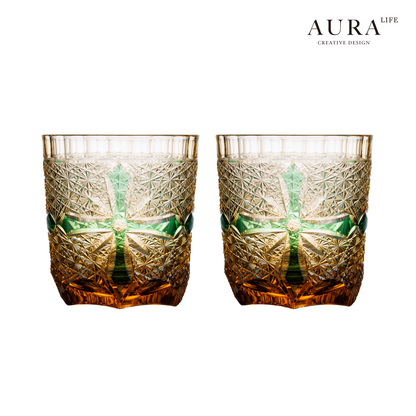 AURA'S niche high-end blue daisy light luxury gold armor hand-carved amber cross whiskey glass