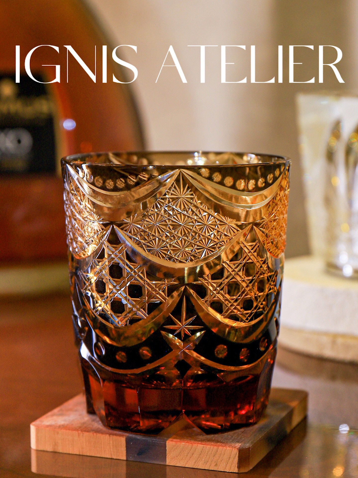 IGNIS ATELIER Japanese Edo Kiriko Hand-Carved Hand-Crystal Glass Whiskey Whiskey Glass