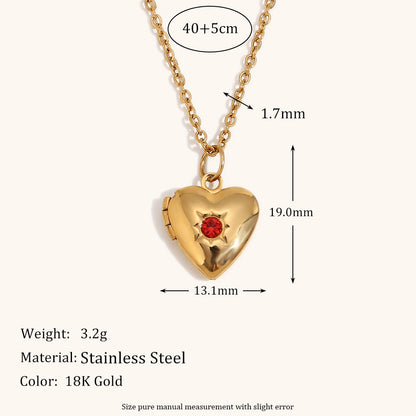 European and American high-end heart-shaped pendant, stainless steel plated with 18K gold, December Stone Picture Box Necklace for Women