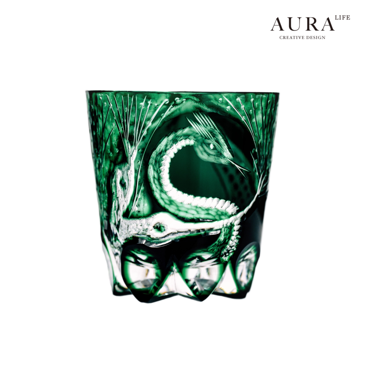 AURA'S Edo Kiriko Master High-end Hand-Carved Crystal Glass Whiskey Glass Year of the Snake Gift Cup