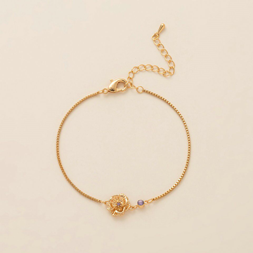 December Flower Bracelet Zircon Birthstone Pendant Bracelet Women's Zodiac Peanut Day Birth Flower Color Preservation