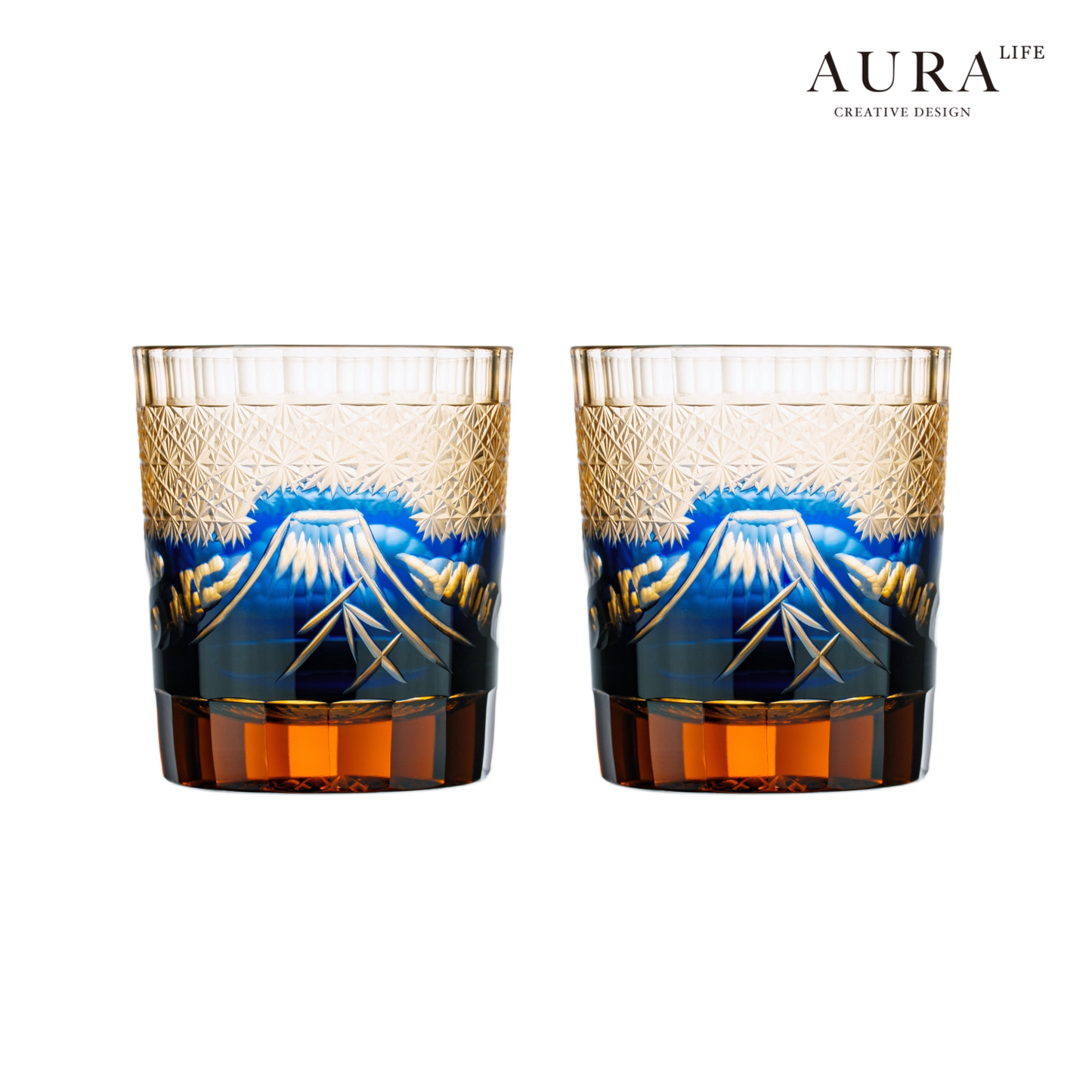 AURA'S Mt. Fuji Edo Kiriko hand-carved glass wine glasses premium whisky wine glasses gift box