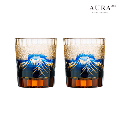 AURA'S Mt. Fuji Edo Kiriko hand-carved glass wine glasses premium whisky wine glasses gift box