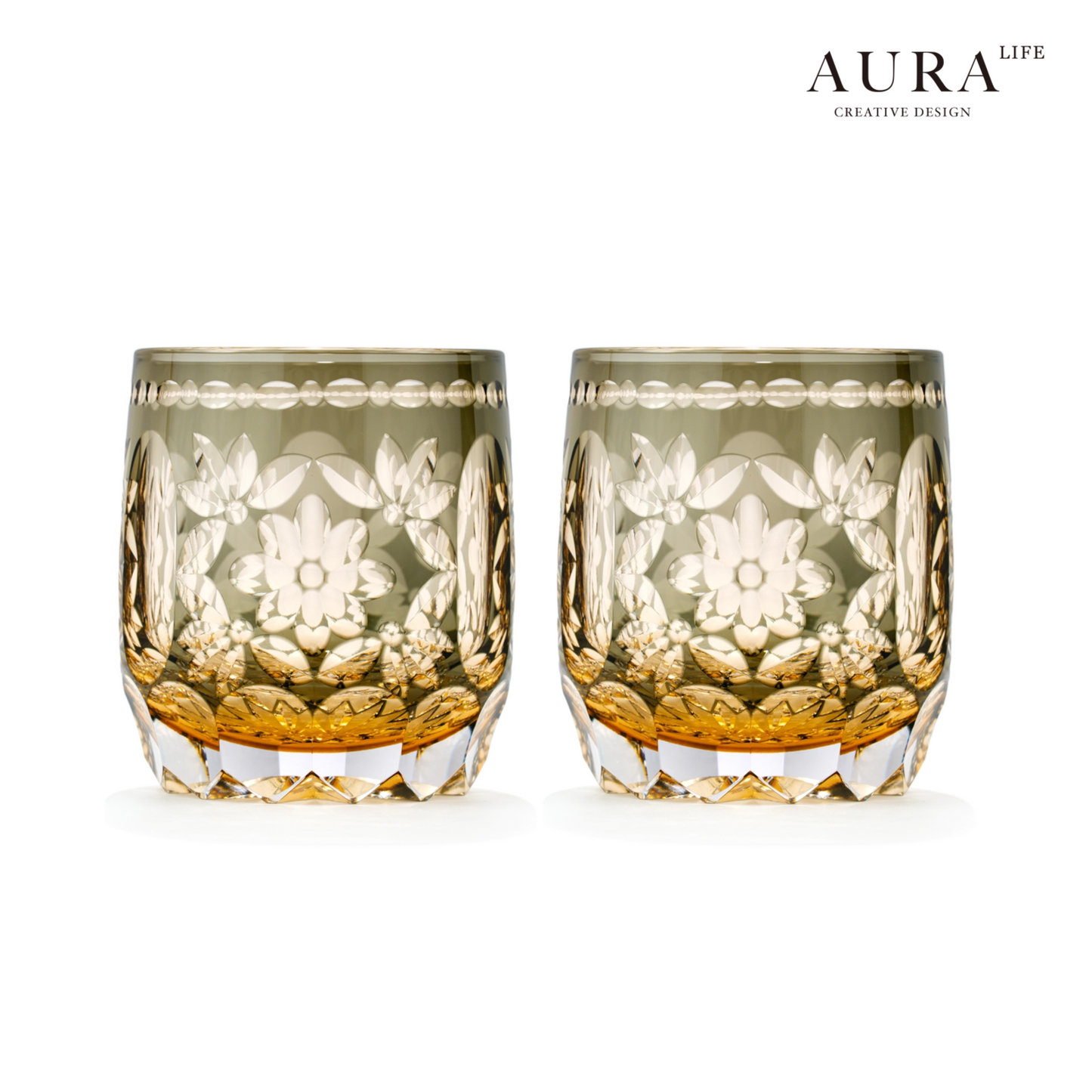 AURA'S Edo Kiriko Limited Edition Flower Handball Light Luxury Crystal Glass Whiskey Whiskey Glass Western Wine Glass Gift Gift