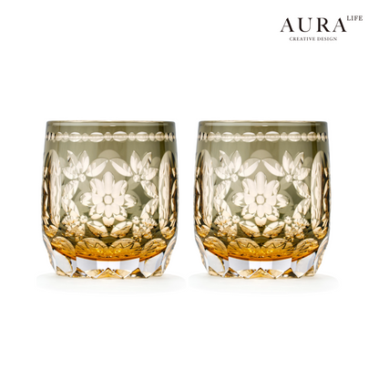 AURA'S Edo Kiriko Limited Edition Flower Handball Light Luxury Crystal Glass Whiskey Whiskey Glass Western Wine Glass Gift Gift