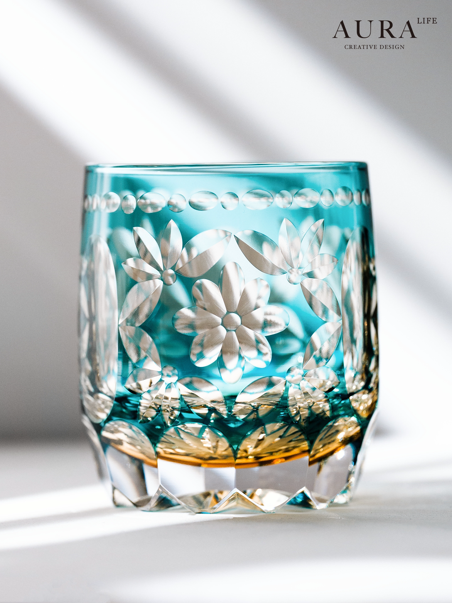 AURA'S Edo Kiriko Limited Edition Flower Handball Light Luxury Crystal Glass Whiskey Whiskey Glass Western Wine Glass Gift Gift