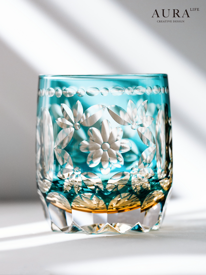 AURA'S Edo Kiriko Limited Edition Flower Handball Light Luxury Crystal Glass Whiskey Whiskey Glass Western Wine Glass Gift Gift