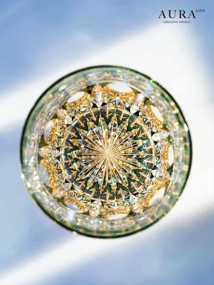 AURA'S Emerald Green Akebono Edo Kiriko Hand-Carved Crystal Glass Japanese Style Premium Whisky Glass
