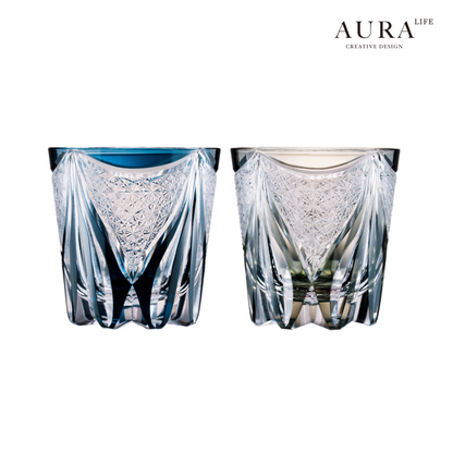 AURA'S Edo Kiriko Blue Tide Phantom Hand-Carved Crystal Cup Whiskey Wine Glass Glass Gift