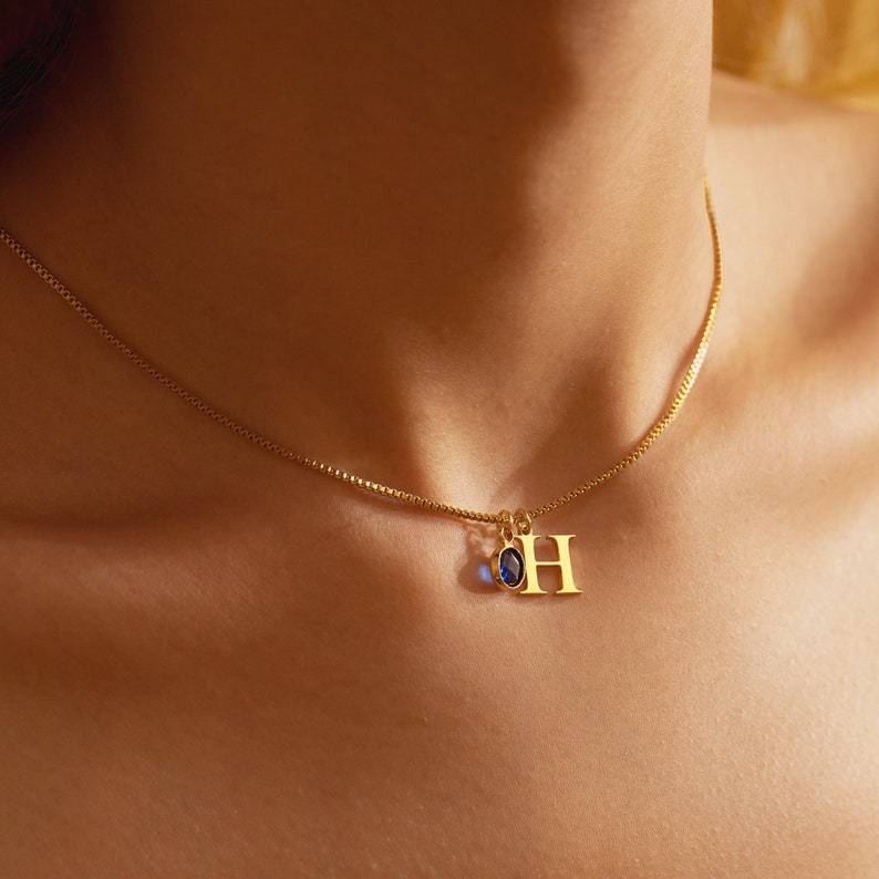 European and American zodiac zodiac birth stone necklace, personalized custom letter clavicle chain, cross-border INS style custom pendant