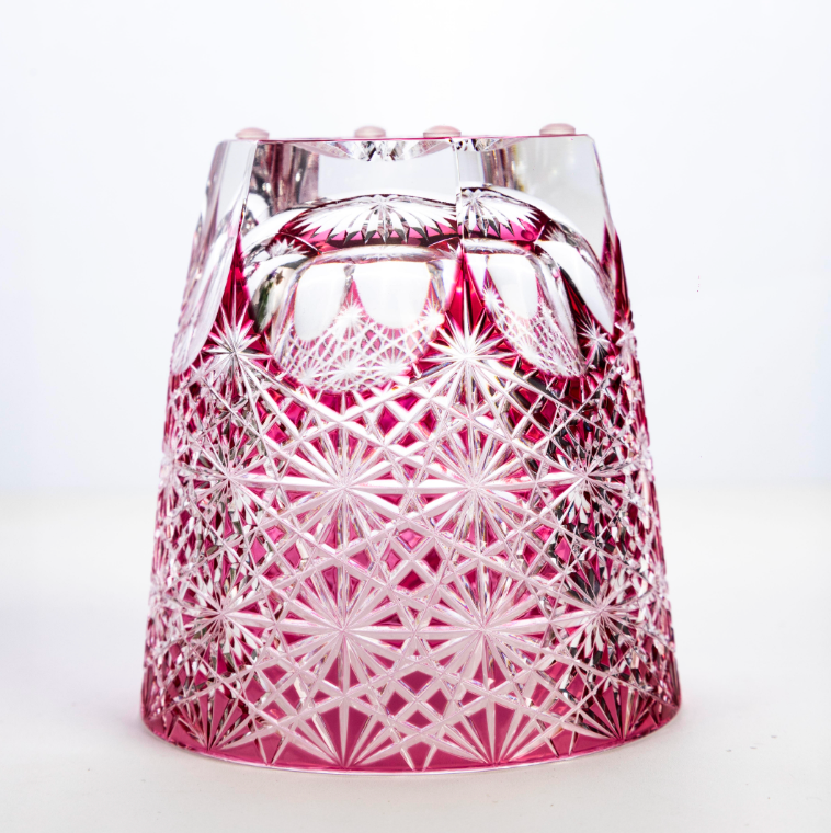 Edo Kiriko blue daisy crystal glass high-end hand-carved whiskey glass sake gift glass
