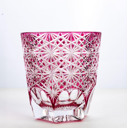 Edo Kiriko blue daisy crystal glass high-end hand-carved whiskey glass sake gift glass