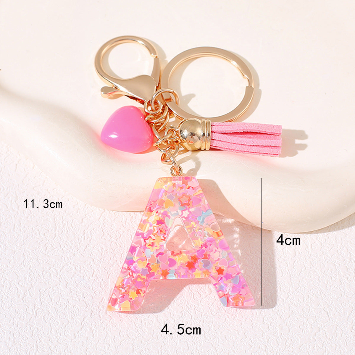 New Original Pink Love Heart Tassel Letter Keychain Girl Resin Alphabet Charm