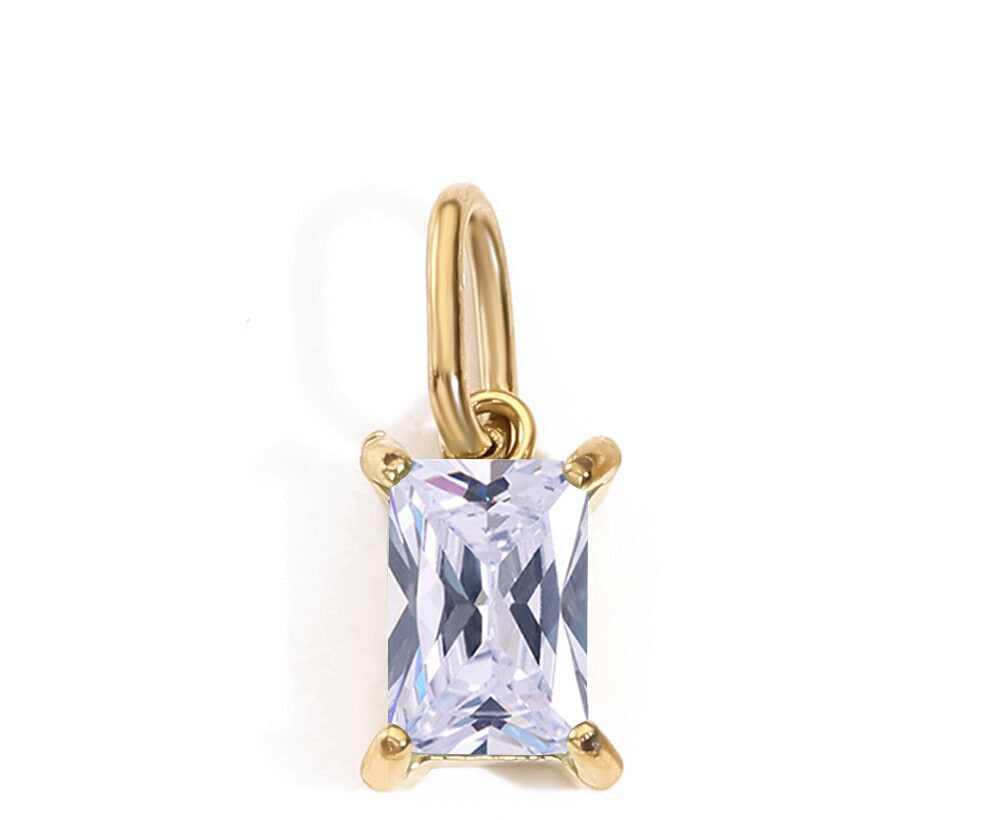 Mini Rectangle Birthstone Necklace & Initial Charms — product photograph
