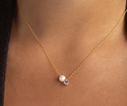 Pearl & Birthstone Necklace — product photograph