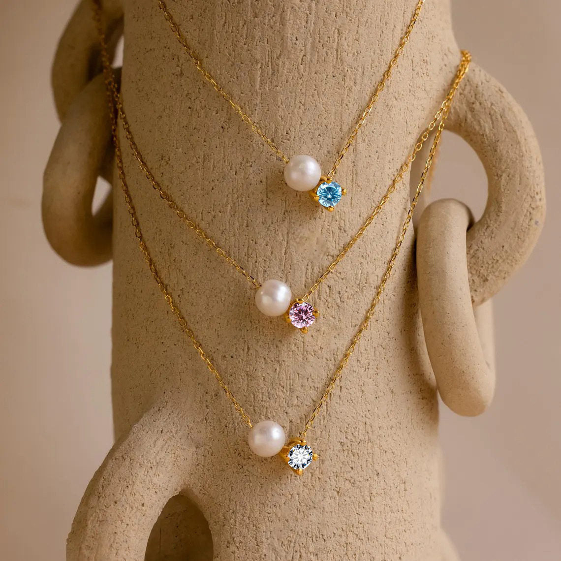 Pearl & Birthstone Necklace — product photograph