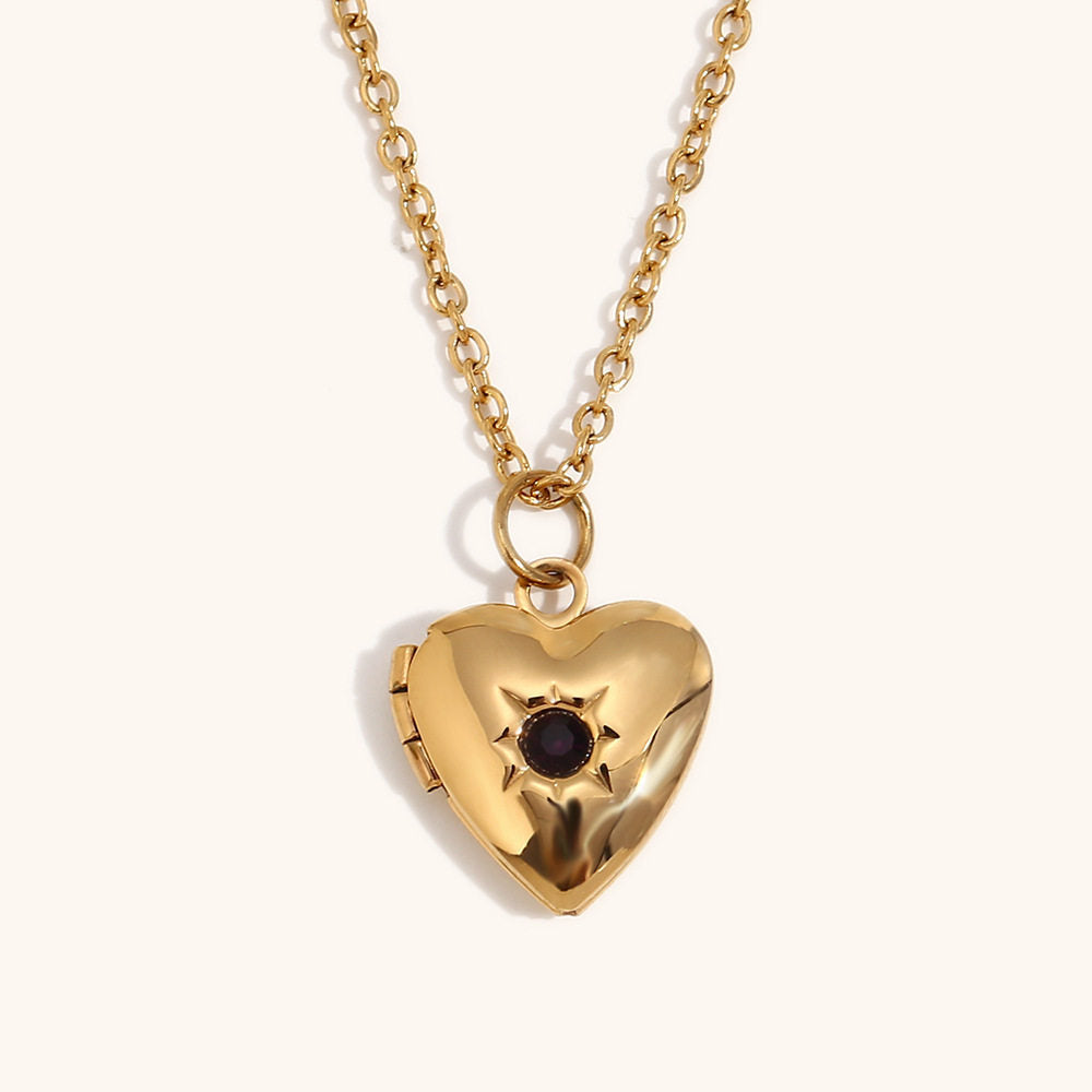 Heart Locket Birthstone Necklace — product photograph