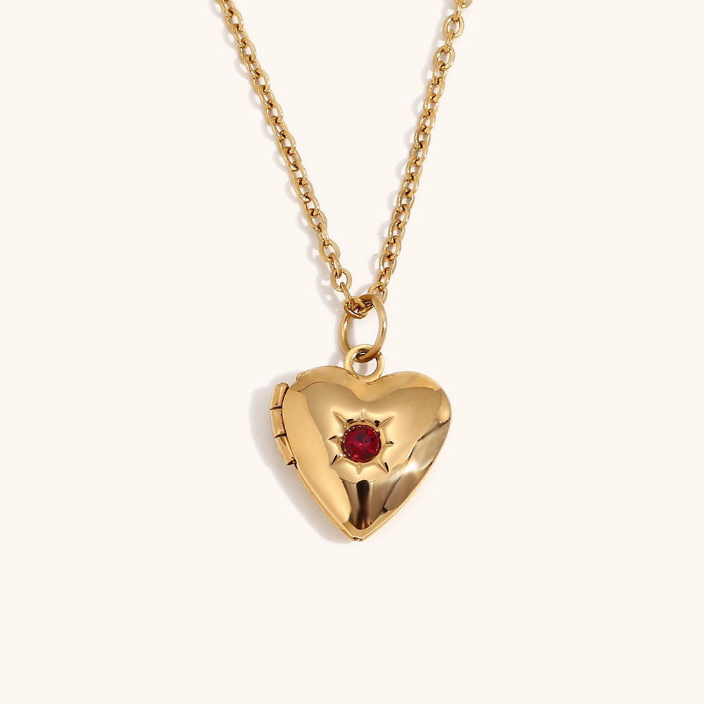 Heart Locket Birthstone Necklace — product photograph