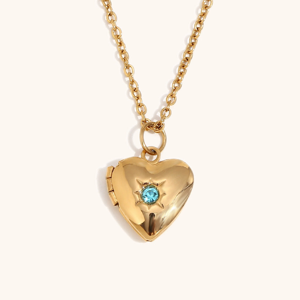 Heart Locket Birthstone Necklace — product photograph