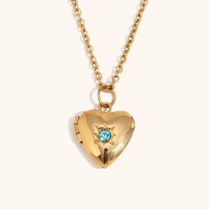 Heart Locket Birthstone Necklace — product photograph