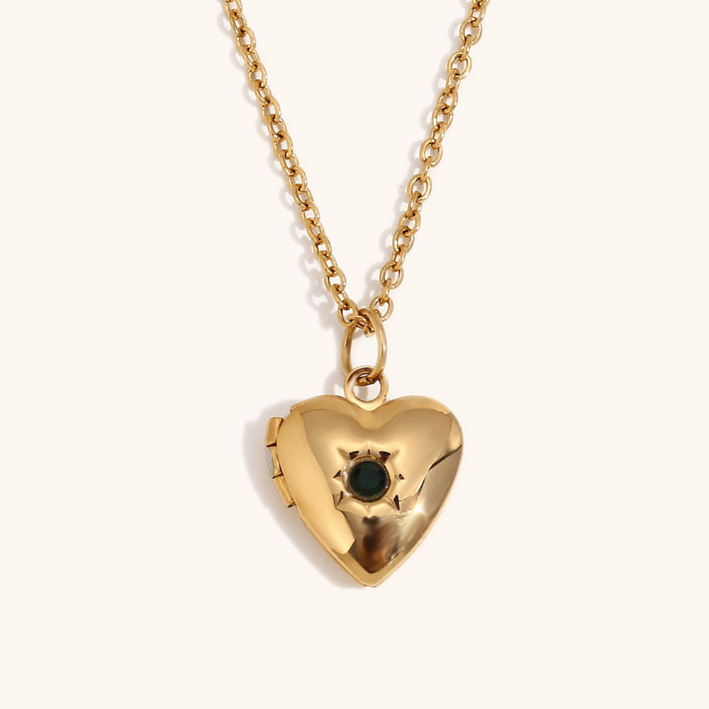 Heart Locket Birthstone Necklace — product photograph