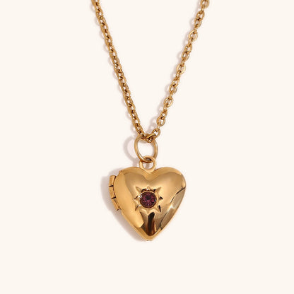 Heart Locket Birthstone Necklace — product photograph